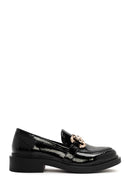 Women's Black Buckle Detailed Patent Leather Masculine Loafer | Derimod