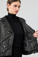 Blondy Kadın Siyah Kruvaze Yaka Deri Ceket | Derimod