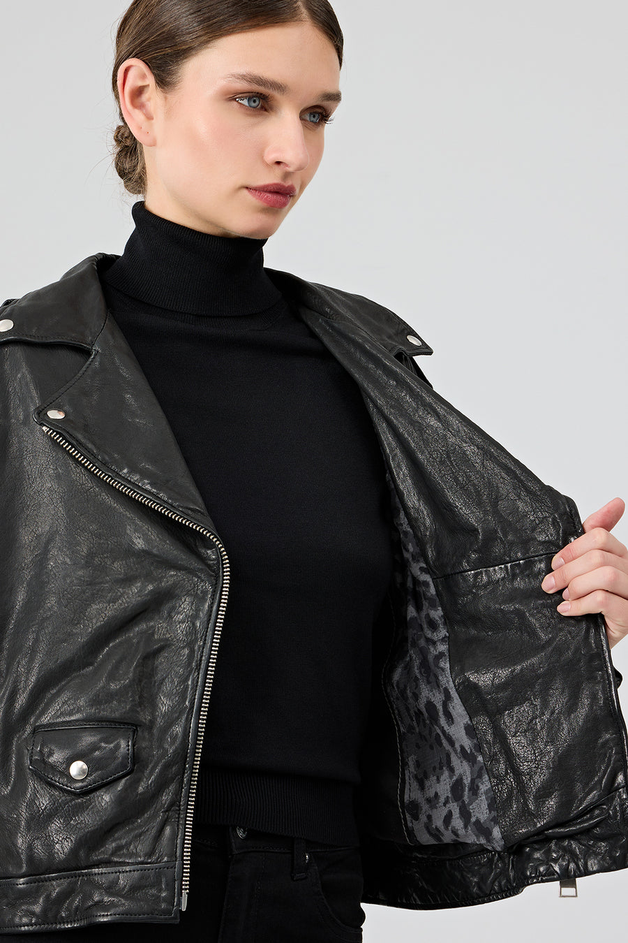 Blondy Women's Black Double Breasted Leather Jacket