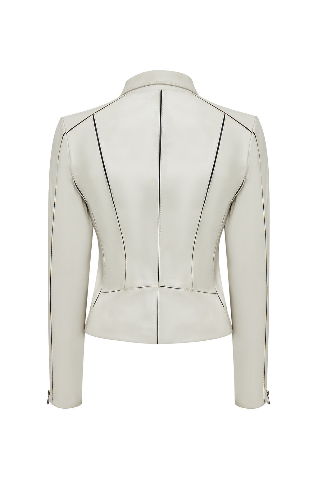 Kiara Kadın Bej Slim-Fit Biker Deri Ceket