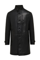 Ederson Erkek Siyah Hakim Yaka Düğmeli Deri Kaban | Derimod