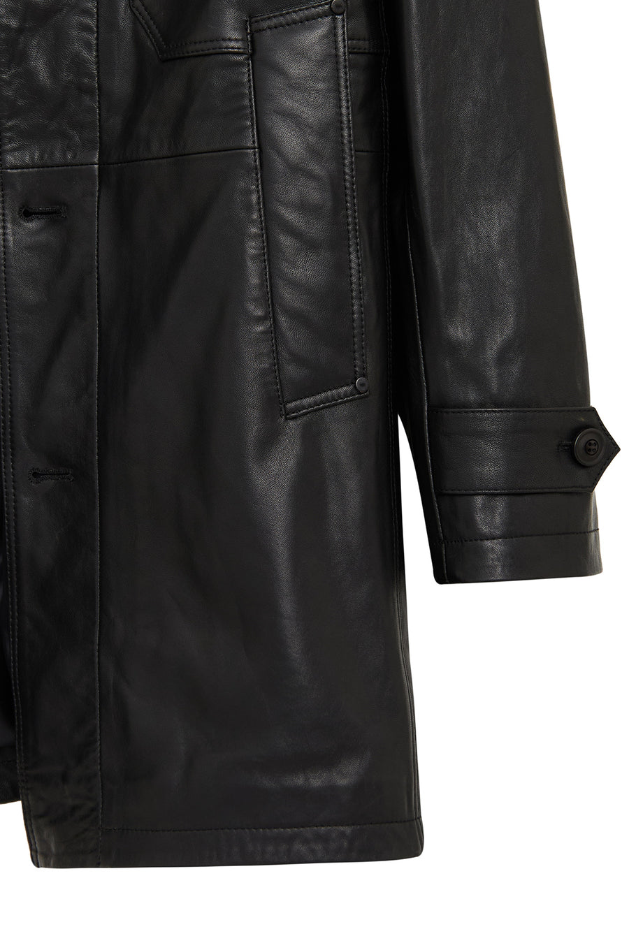 Ederson Men's Black Stand Collar Buttoned Leather Coat