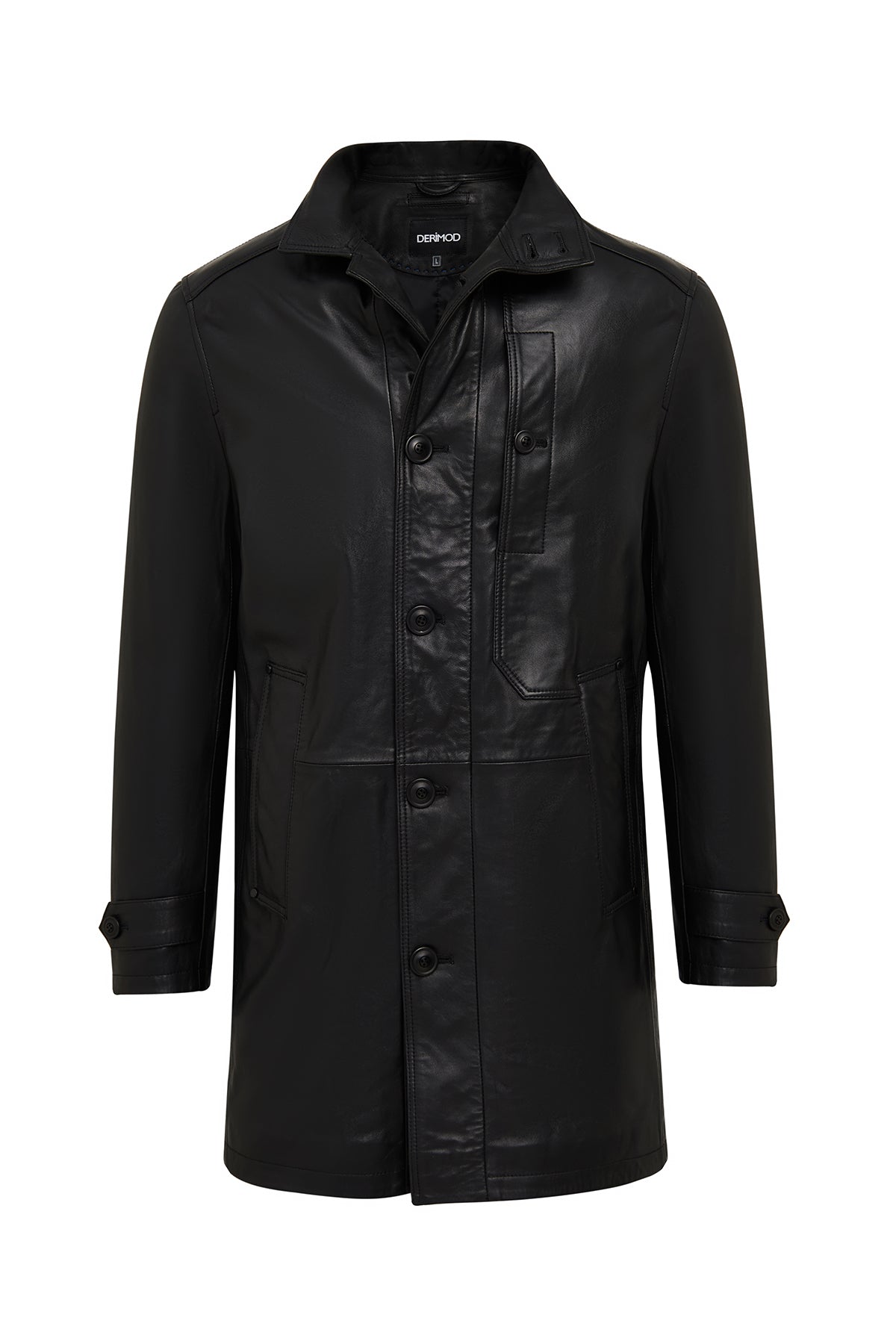 Ederson Erkek Siyah Hakim Yaka Düğmeli Deri Kaban