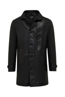 Ederson Erkek Siyah Hakim Yaka Düğmeli Deri Kaban | Derimod