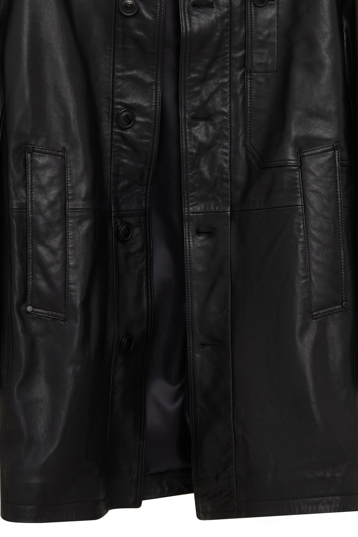 Ederson Erkek Siyah Hakim Yaka Düğmeli Deri Kaban