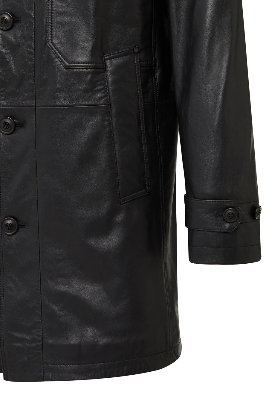 Ederson Men's Black Stand Collar Buttoned Leather Coat