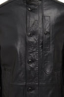 Ederson Erkek Siyah Hakim Yaka Düğmeli Deri Kaban | Derimod