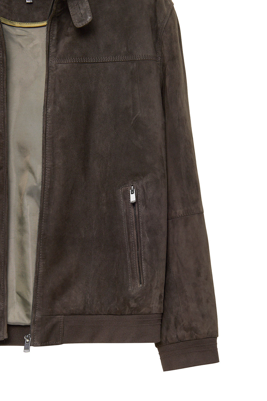 Marcelo Men's Brown Mandarin Collar Suede Leather Jacket