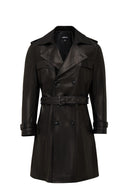 Bellingham Men Black Oversize Leather Trench Coat | Derimod