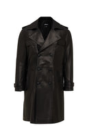 Bellingham Men Black Oversize Leather Trench Coat | Derimod