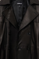 Bellingham Men Black Oversize Leather Trench Coat | Derimod