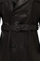 Bellingham Men Black Oversize Leather Trench Coat | Derimod