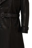 Bellingham Men Black Oversize Leather Trench Coat | Derimod