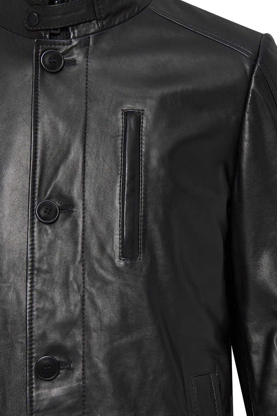 Barella Men's Black Collar Furry Leather Trench Coat