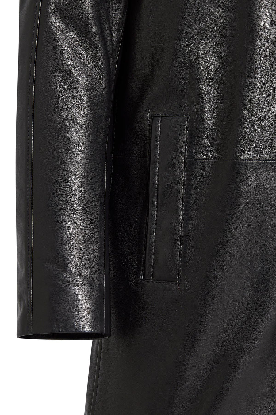 Barella Men's Black Collar Furry Leather Trench Coat