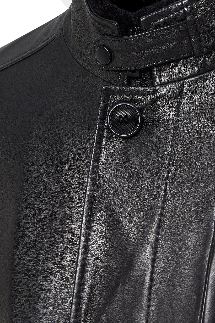 Barella Men's Black Collar Furry Leather Trench Coat