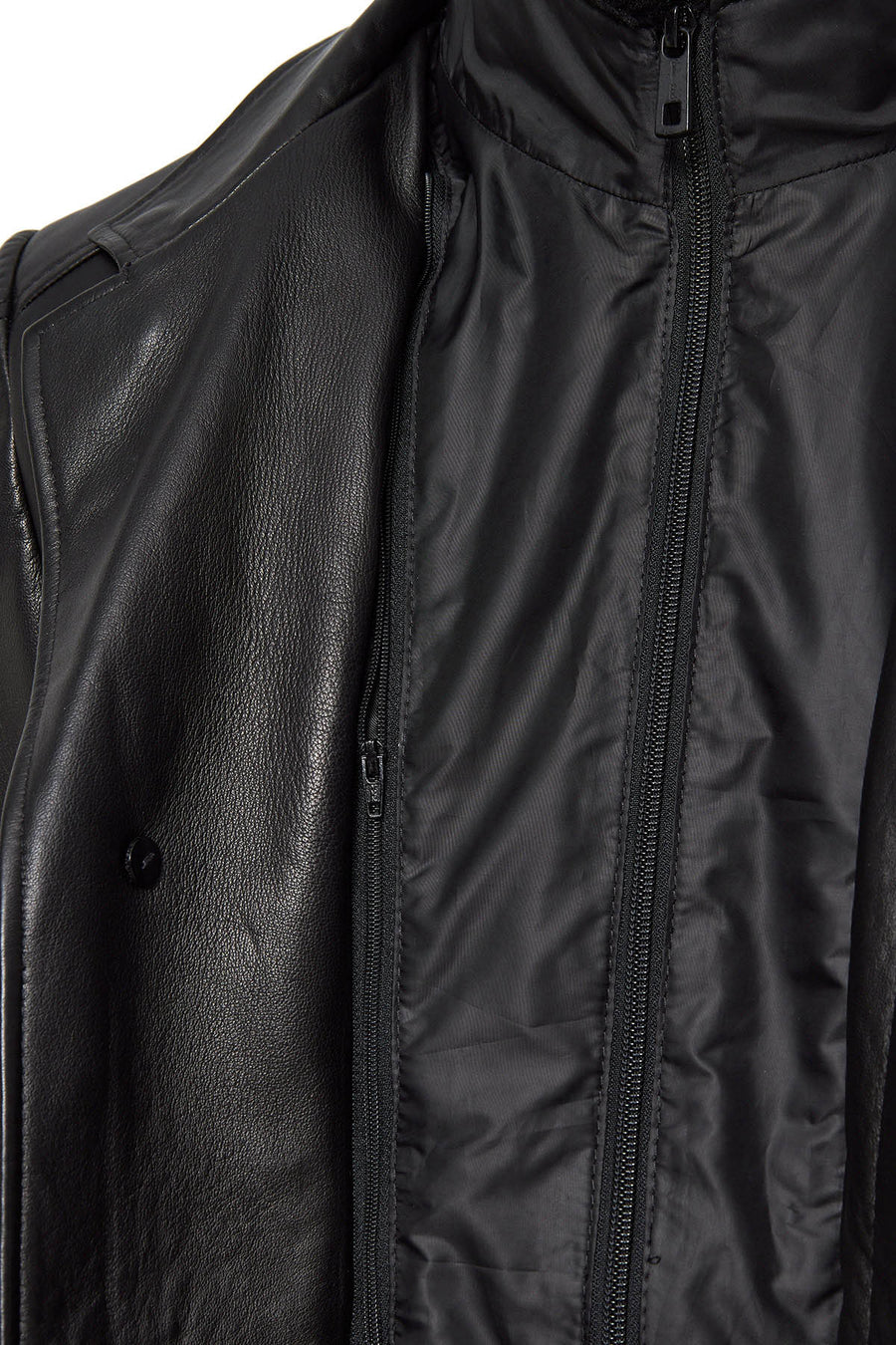 Barella Men's Black Collar Furry Leather Trench Coat