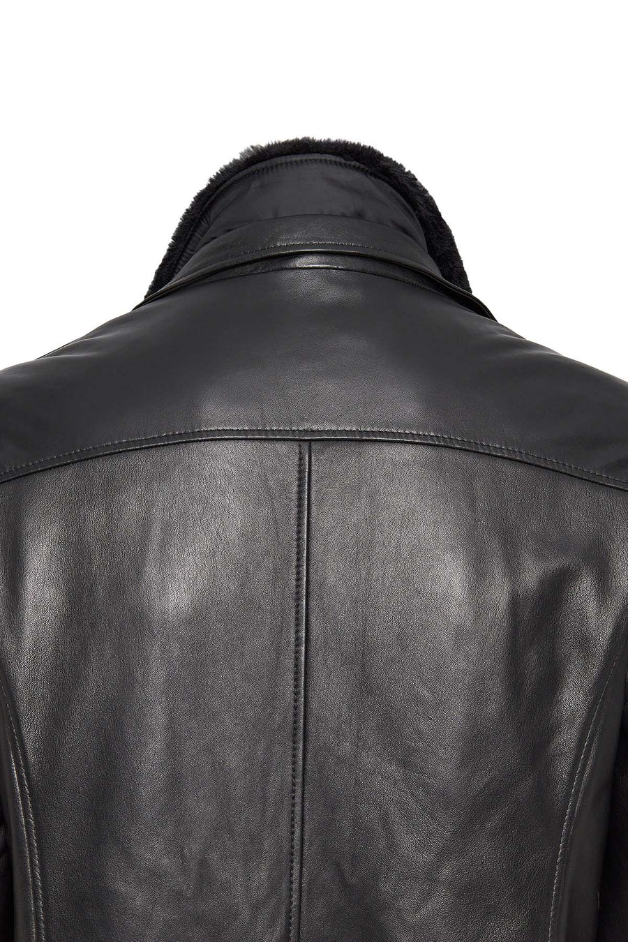 Barella Men's Black Collar Furry Leather Trench Coat