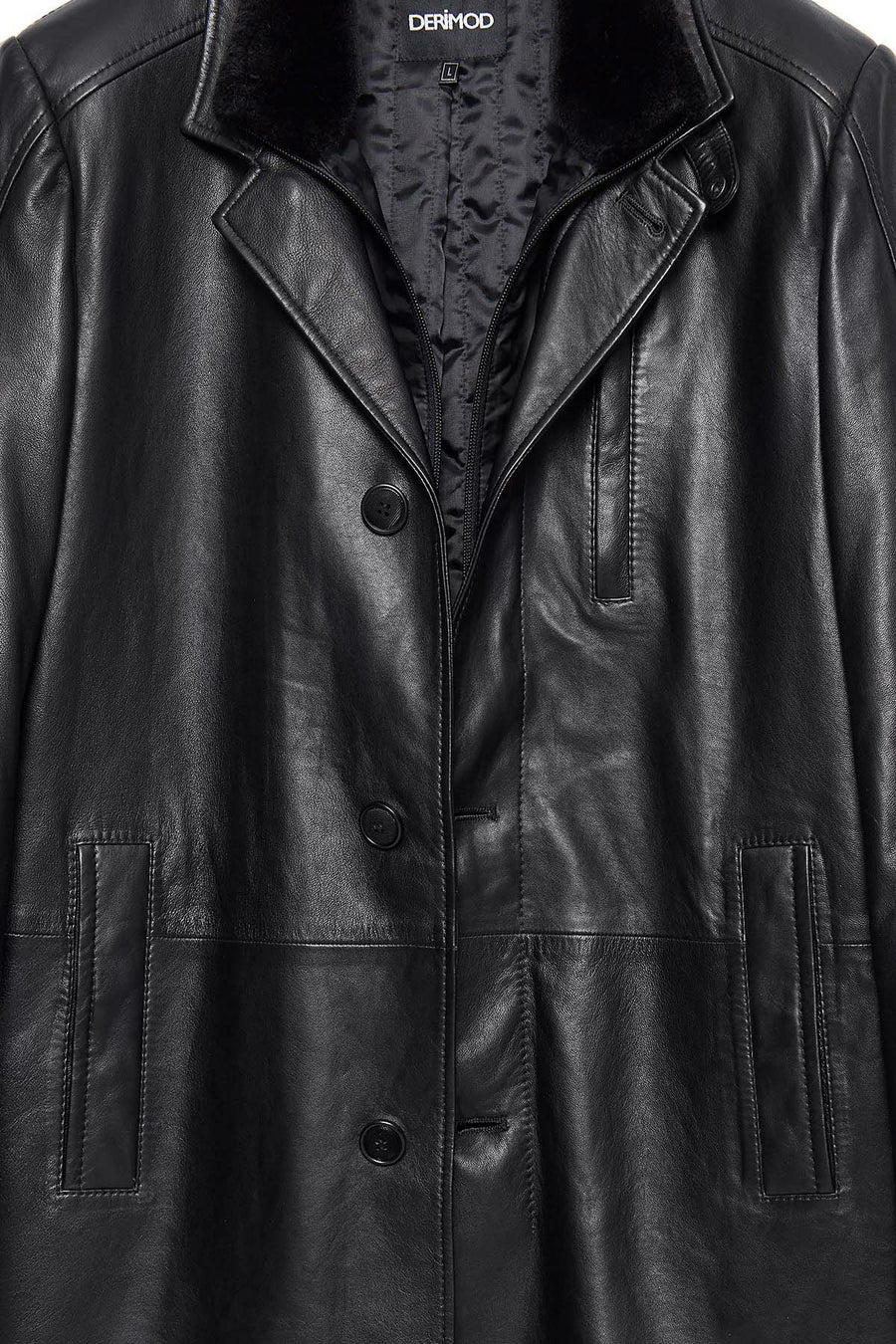 Barella Men's Black Collar Furry Leather Trench Coat