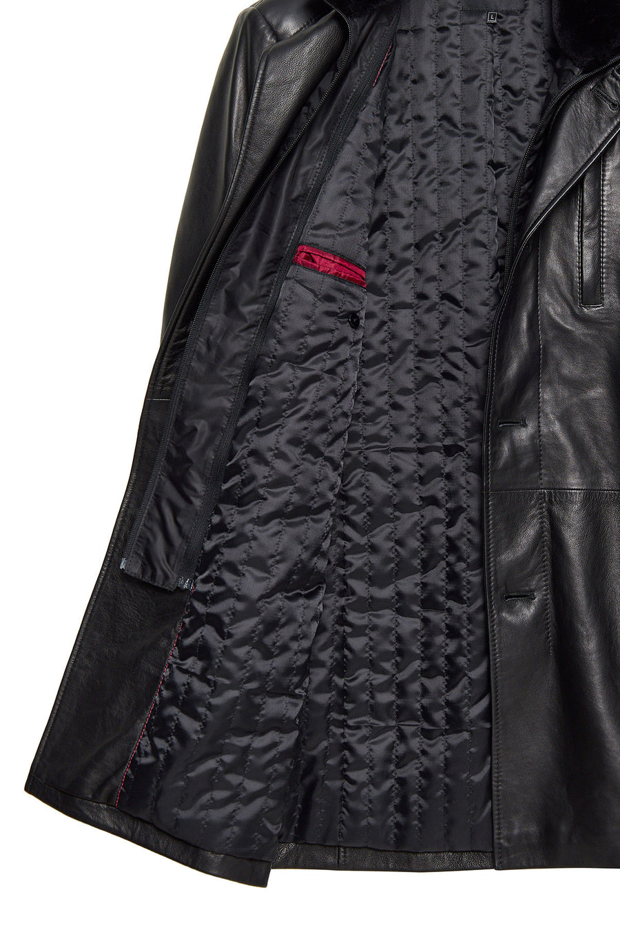Barella Men's Black Collar Furry Leather Trench Coat