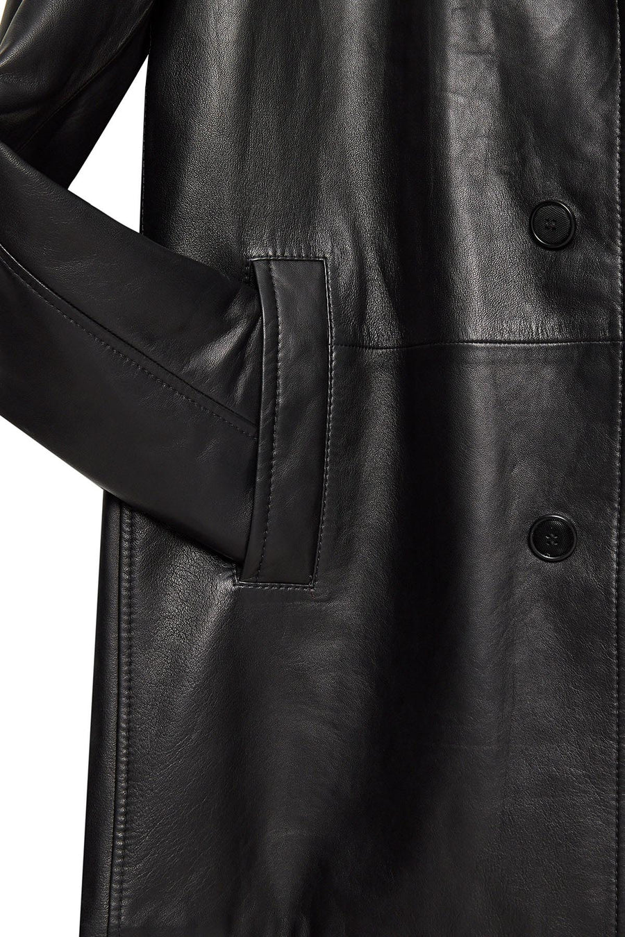 Barella Men's Black Collar Furry Leather Trench Coat