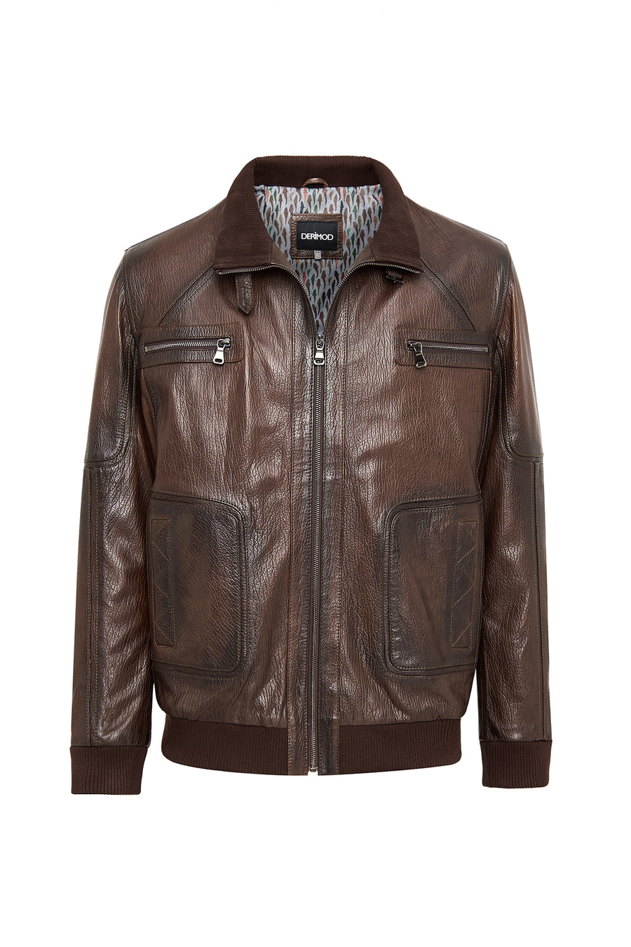 Felix (Plus) Men's Brown Leather Jacket 24WGD6560MW | Derimod