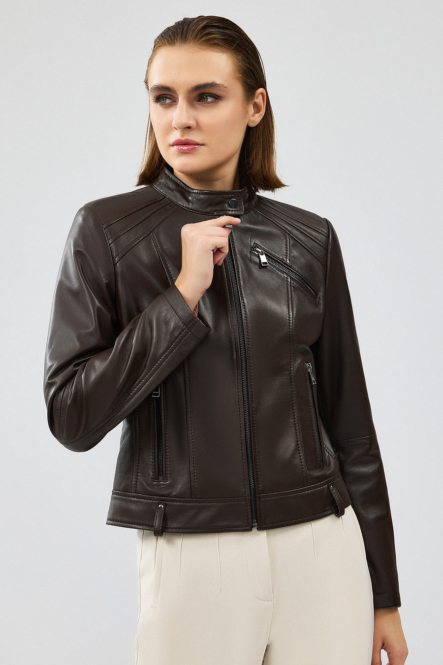 Heidi Women's Brown Short Leather Jacket
