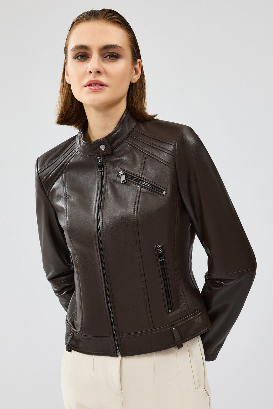 Heidi Women's Brown Short Leather Jacket