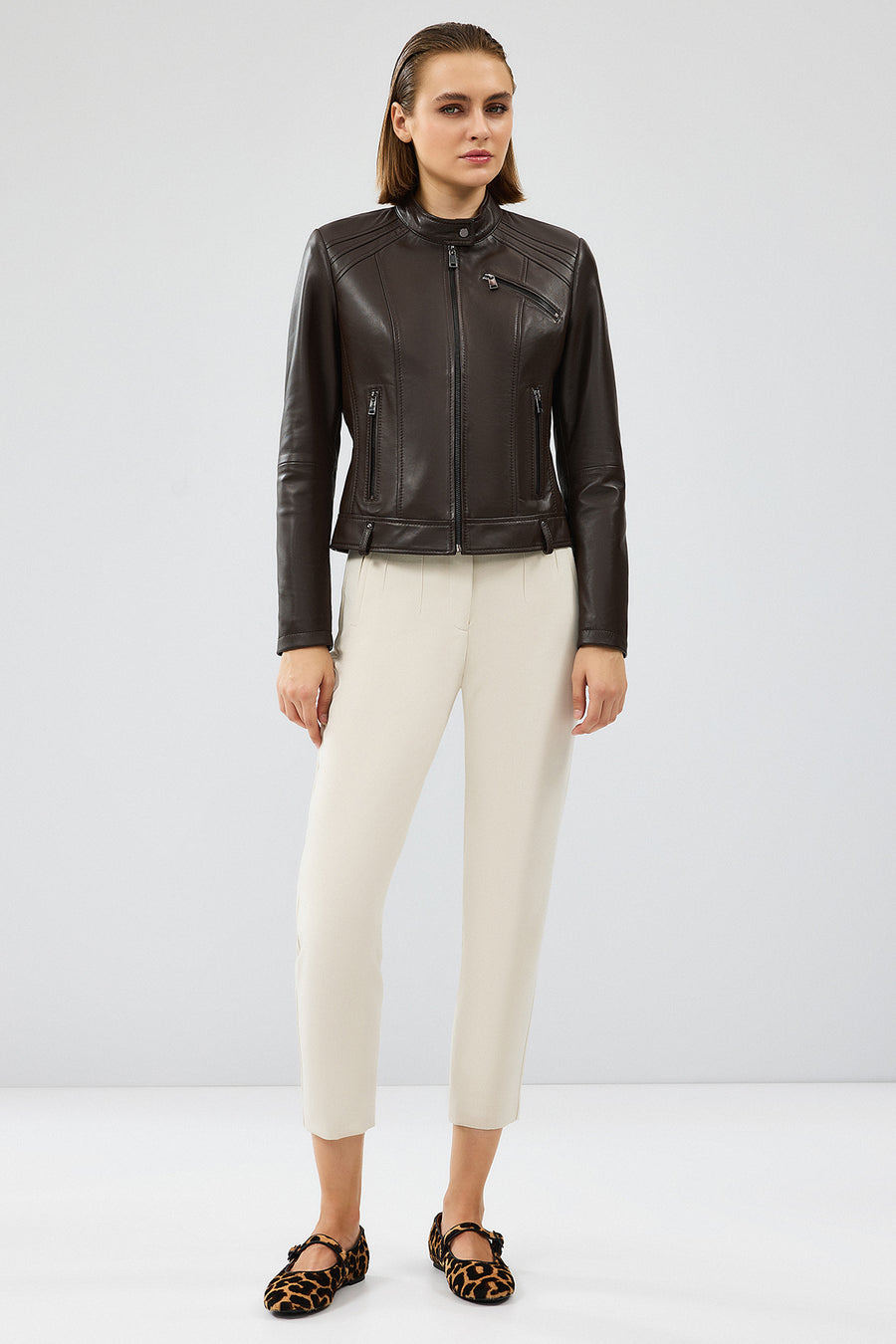 Heidi Women's Brown Short Leather Jacket