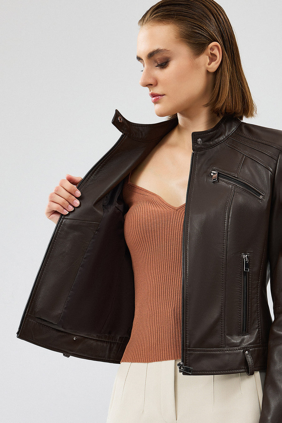 Heidi Women's Brown Short Leather Jacket