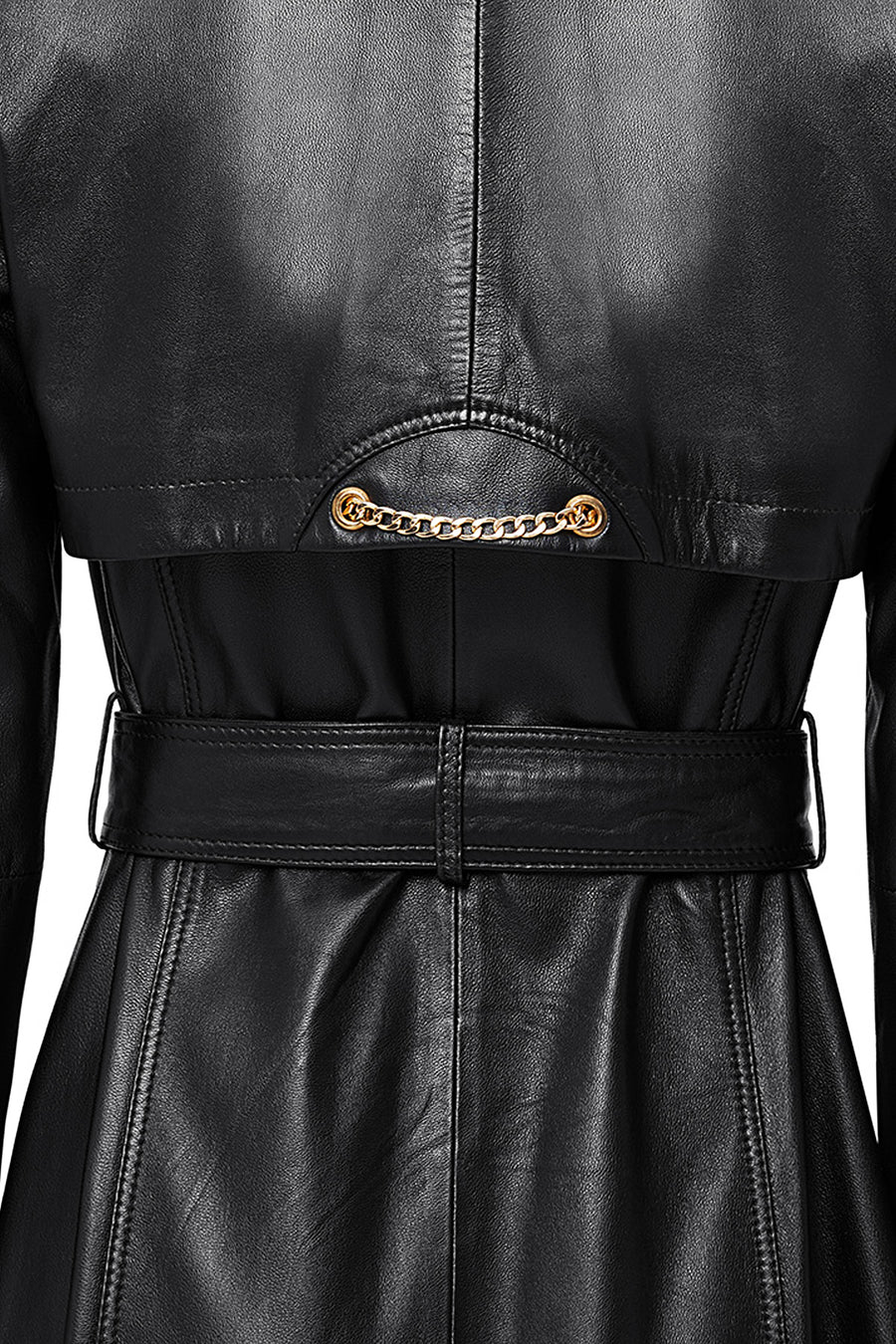 Jenny -X Women's Black Belt Detailed Leather Trench Coat