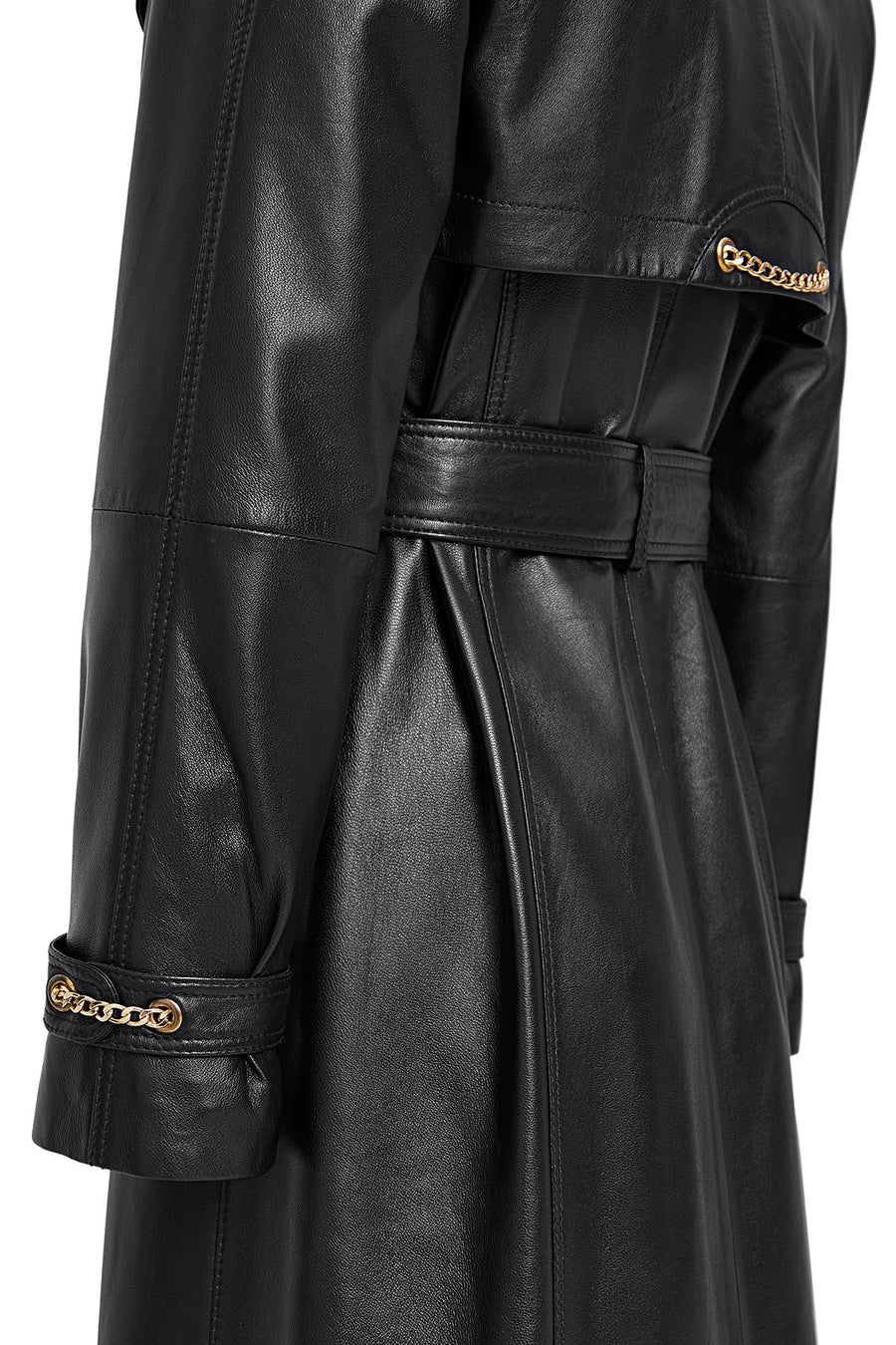 Jenny -X Women's Black Belt Detailed Leather Trench Coat