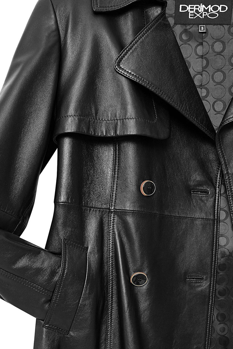 Jenny -X Women's Black Belt Detailed Leather Trench Coat