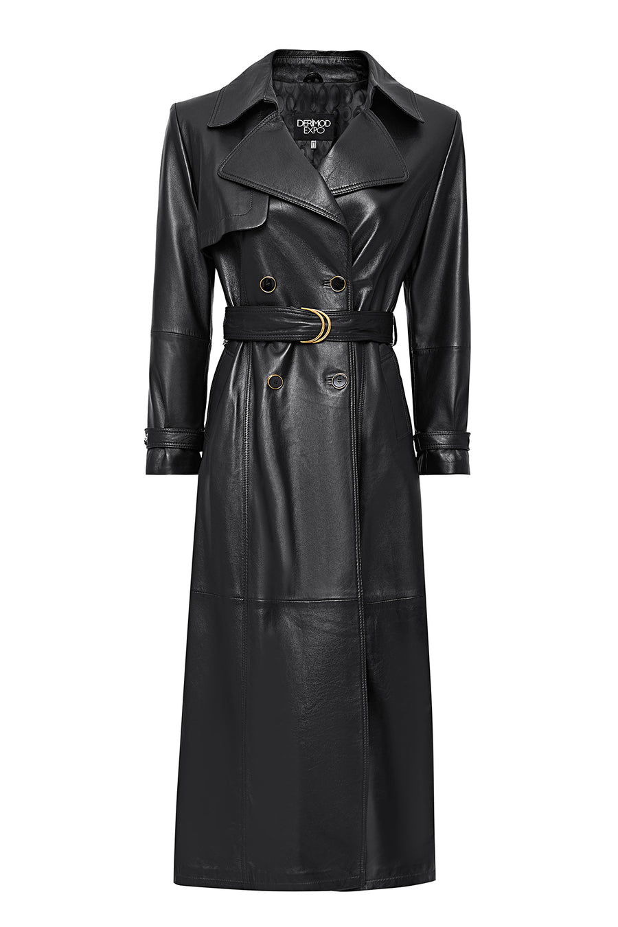 Jenny -X Women's Black Belt Detailed Leather Trench Coat