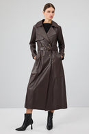 Jenny -X Kadın Kahverengi Kemer Detaylı Deri Trençkot | Derimod