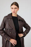 Jenny -X Kadın Kahverengi Kemer Detaylı Deri Trençkot | Derimod