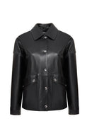 Susan Kadın Siyah Oversize Deri Ceket | Derimod