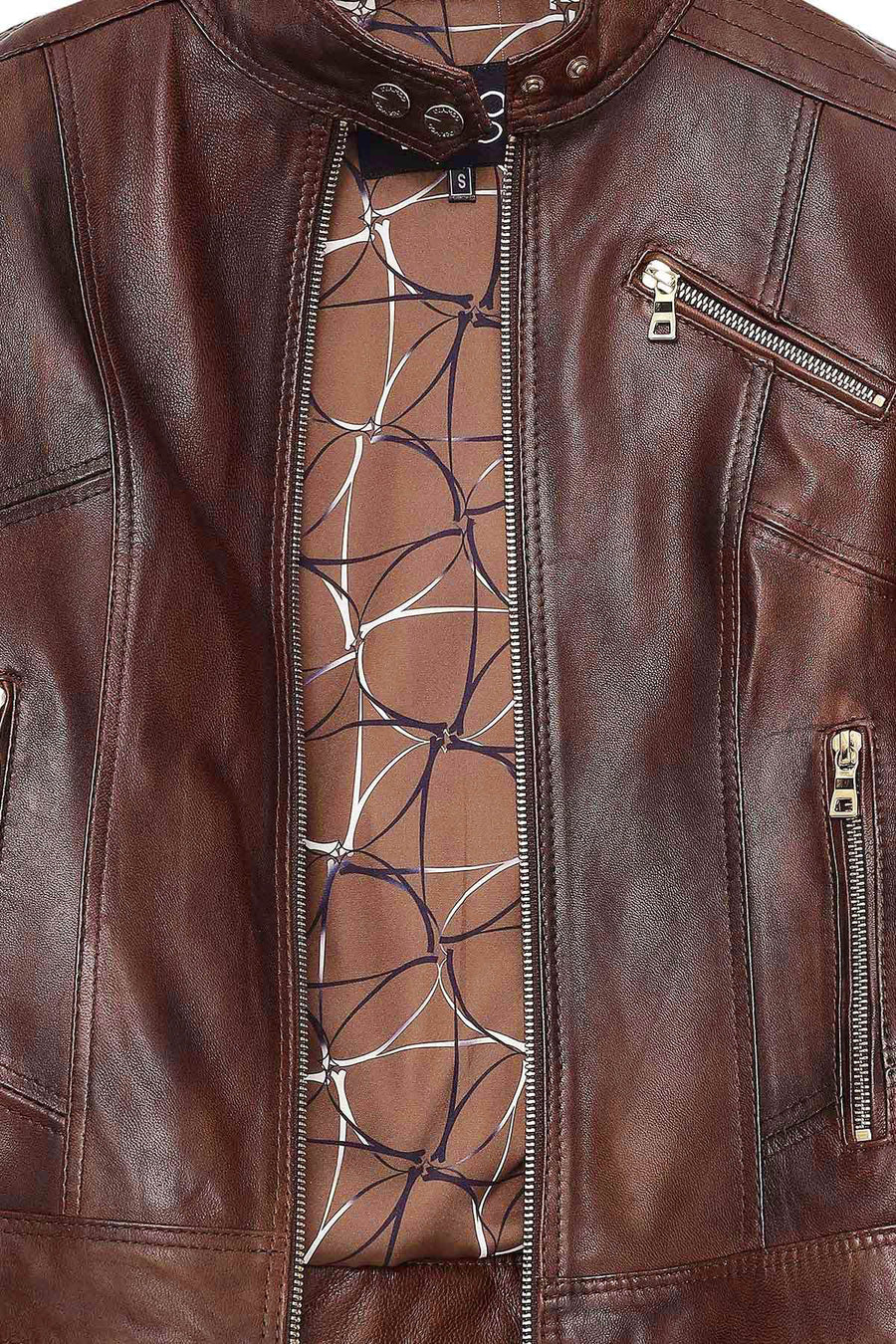 Kylie Women's Brown Mandarin Collar Leather Jacket