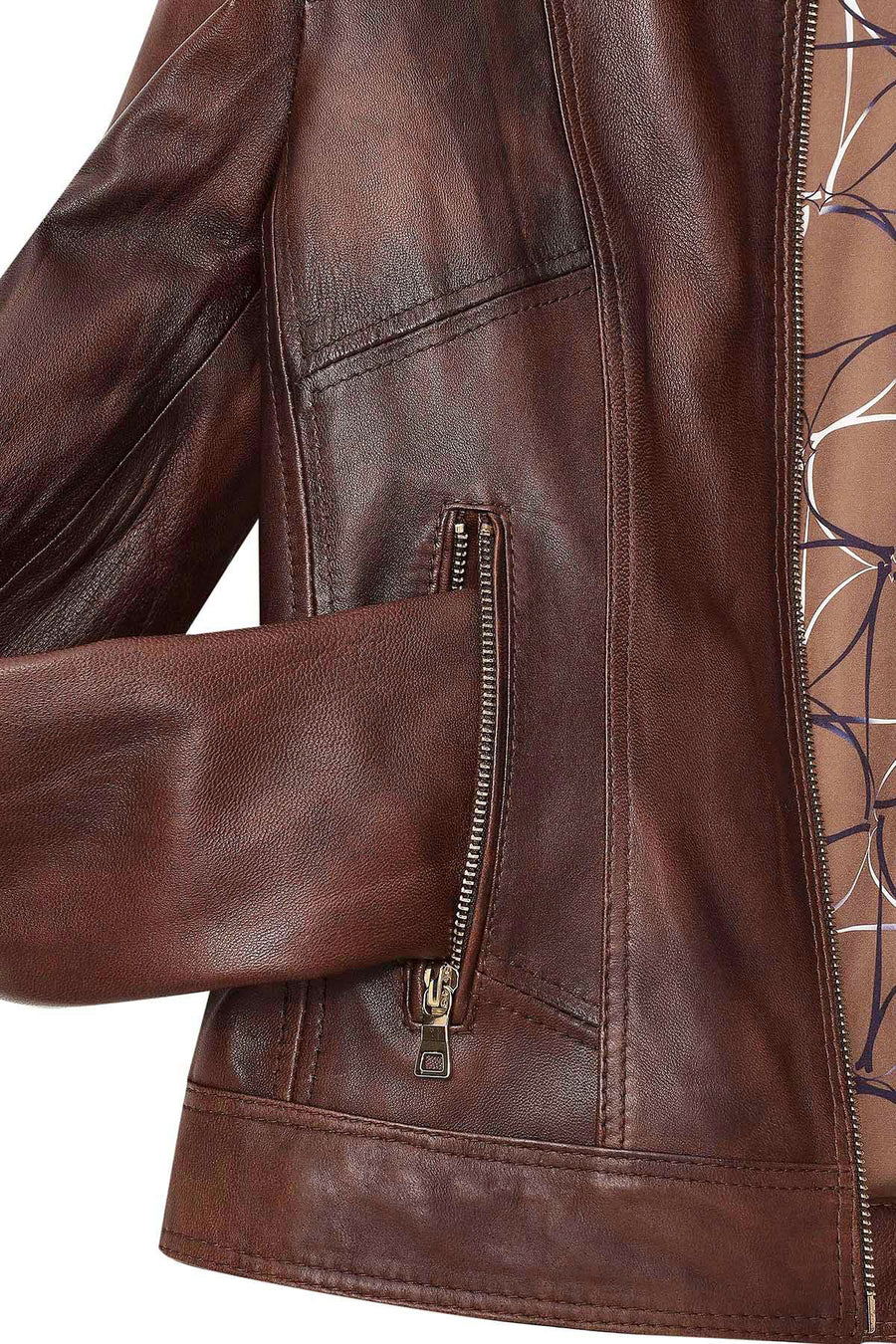 Kylie Women's Brown Mandarin Collar Leather Jacket