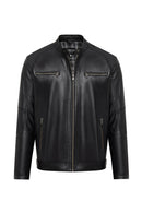 Alanzo (Plus) Men's Black Leather Jacket | Derimod