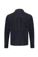 Enzo Men's Navy Shirt Collar Suede Leather Jacket | Derimod