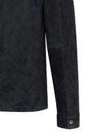 Enzo Men's Navy Shirt Collar Suede Leather Jacket | Derimod