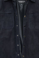 Enzo Men's Navy Shirt Collar Suede Leather Jacket | Derimod