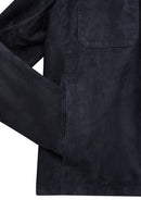 Enzo Men's Navy Shirt Collar Suede Leather Jacket | Derimod