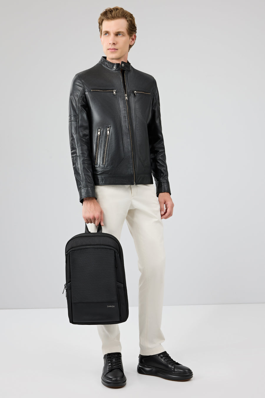 Patrick Men's Black Judge Collar Leather Jacket