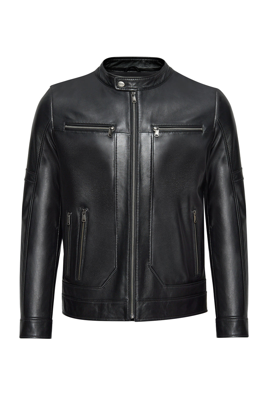 Patrick Men's Black Judge Collar Leather Jacket