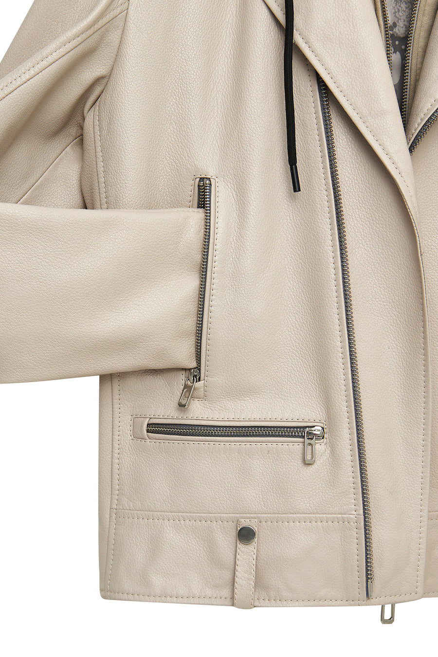 Butler Men's Beige Hooded Biker Leather Jacket