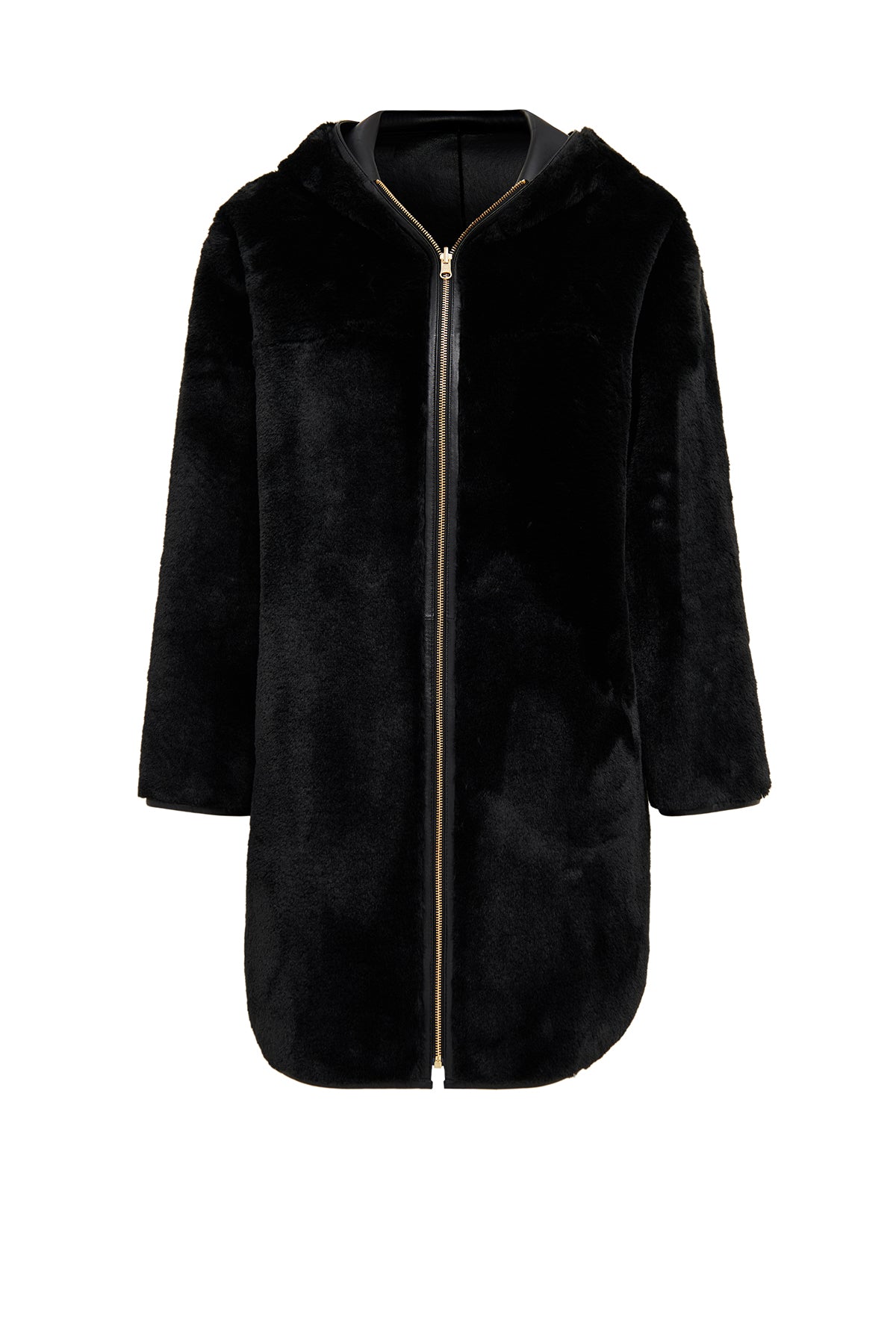 Artesina Kadın Siyah Kapüşonlu Teddy Deri Kaban