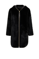 Artesina Kadın Siyah Kapüşonlu Teddy Deri Kaban | Derimod