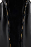 Artesina Kadın Siyah Kapüşonlu Teddy Deri Kaban | Derimod